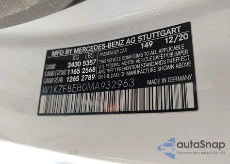 2021 Mercedes-Benz E 350 4Matic из США, поврежденный, VIN W1KZF8EB0MA932963